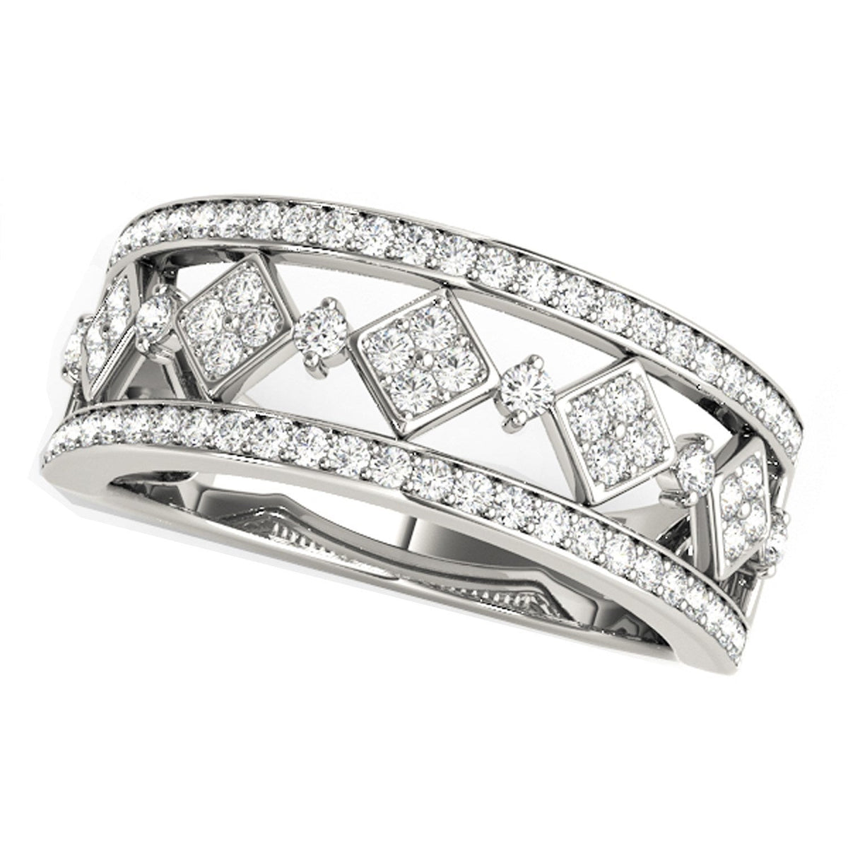 Anillo con motivo cuadrado con incrustaciones de diamantes en oro blanco de 14k (1/2 quilate en total)