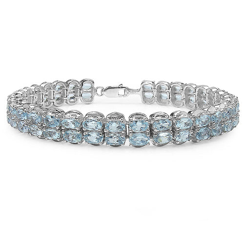 Brazalete de plata esterlina .925 con topacio azul auténtico de 18,00 quilates