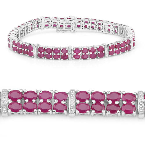 Pulsera de plata de ley .925 con rubí con relleno de cristal de 17.65 quilates y topacio blanco