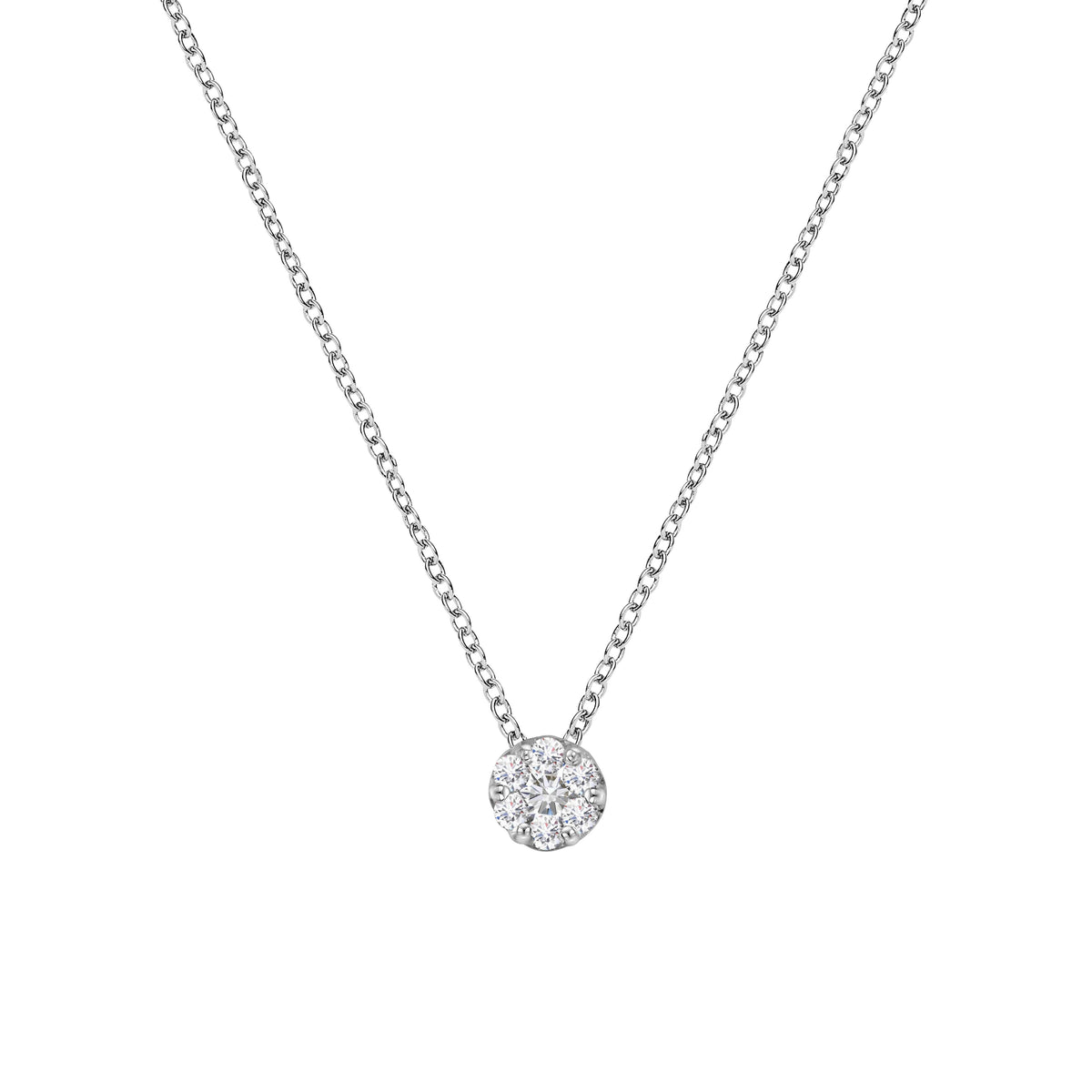 Collar con colgante de oro blanco de 14K con diamantes redondos de 1/4 Cttw engarzados en garra compartida, de 7 piedras, en forma de racimo floral, 45,7 cm (color H-I, claridad SI2-I1)
