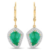 6.40 Carat Genuine Colombian Emerald and White Diamond 14K Yellow Gold Earrings