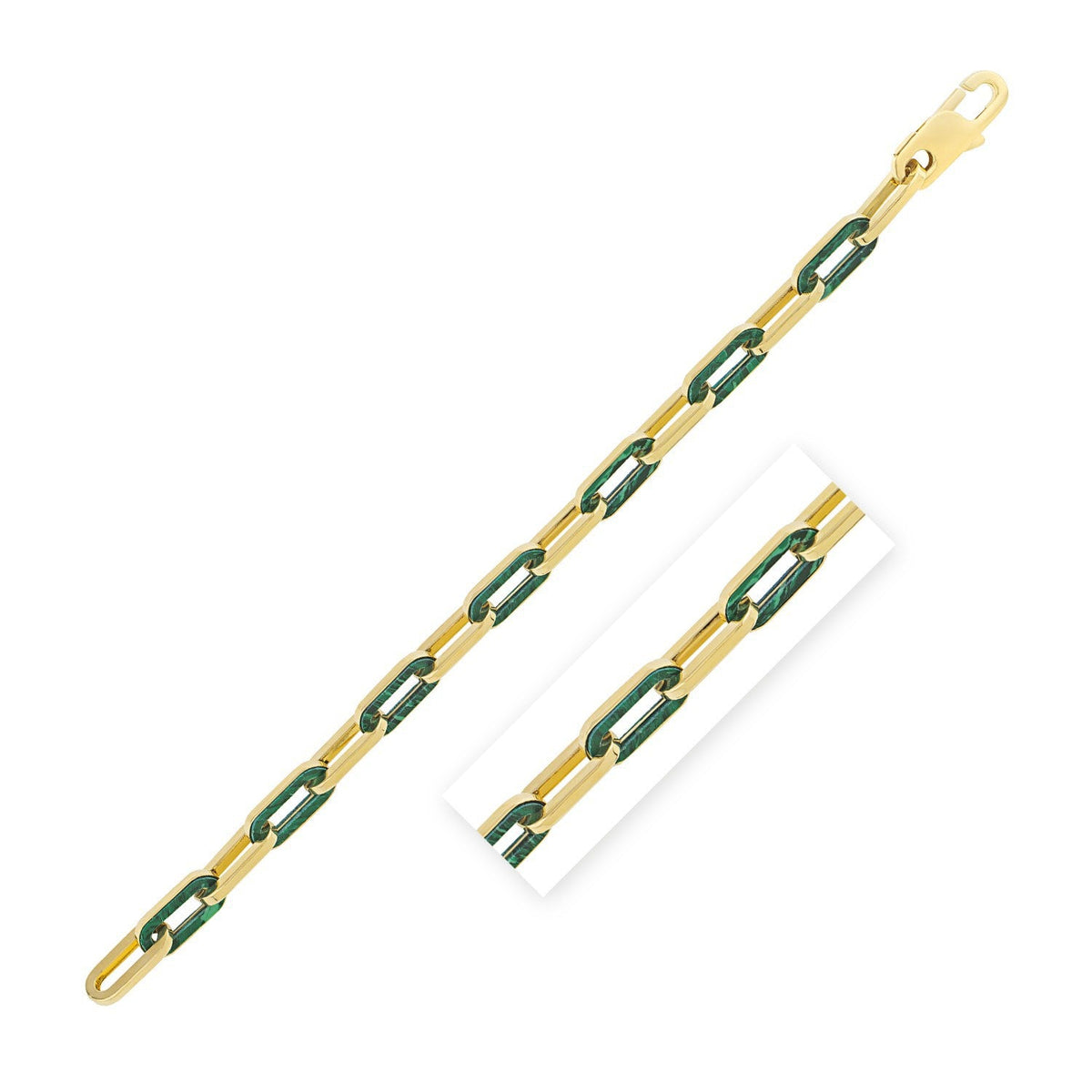Pulsera de eslabones de malaquita de oro amarillo de 14k con diseño de clip (7.00 mm)
