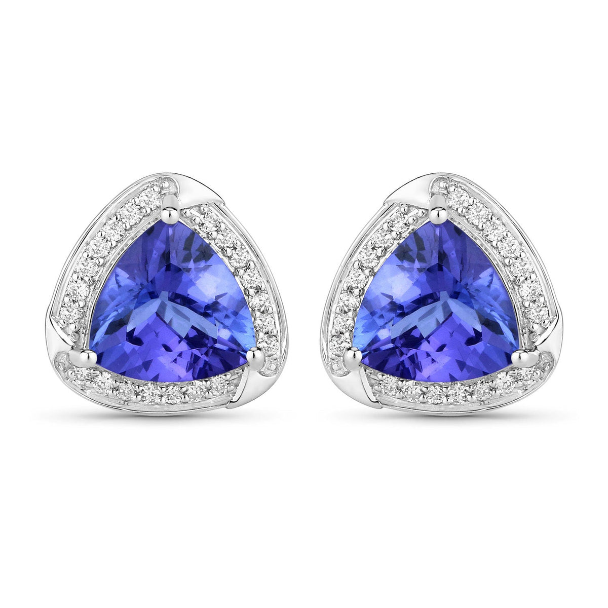 Pendientes de oro blanco de 14K con tanzanita genuina de 3,70 quilates y diamantes blancos