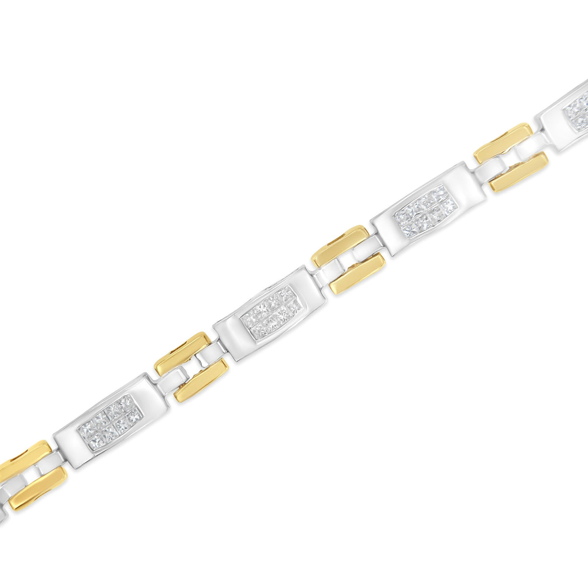 Pulsera de eslabones geométrica con corte de princesa en oro de dos tonos de 10K y diamantes (1.00 cttw, color H-I, claridad SI1-SI2)