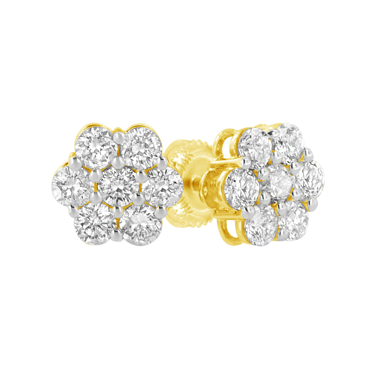 Pendientes de flor de diamante de oro amarillo de 14 K y 1,0 quilates (color J-K, claridad I1-I2)
