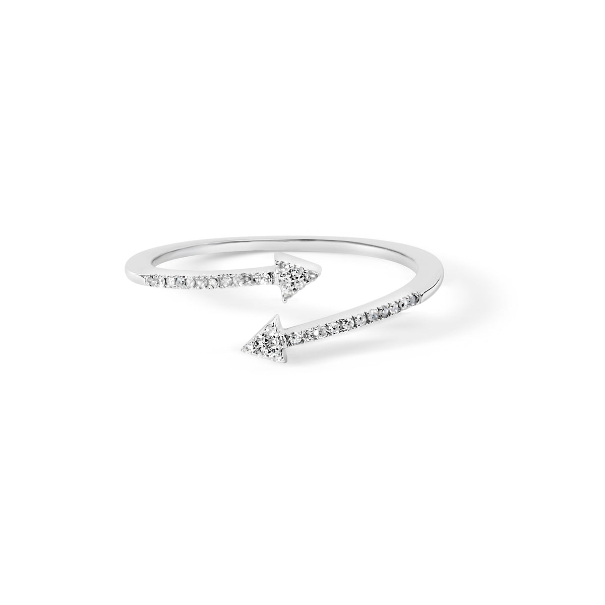 Anillo abierto de doble punta de flecha de plata de ley .925 con diamante de 1/5 Cttw (color I-J, claridad I2-I3) - Talla 6