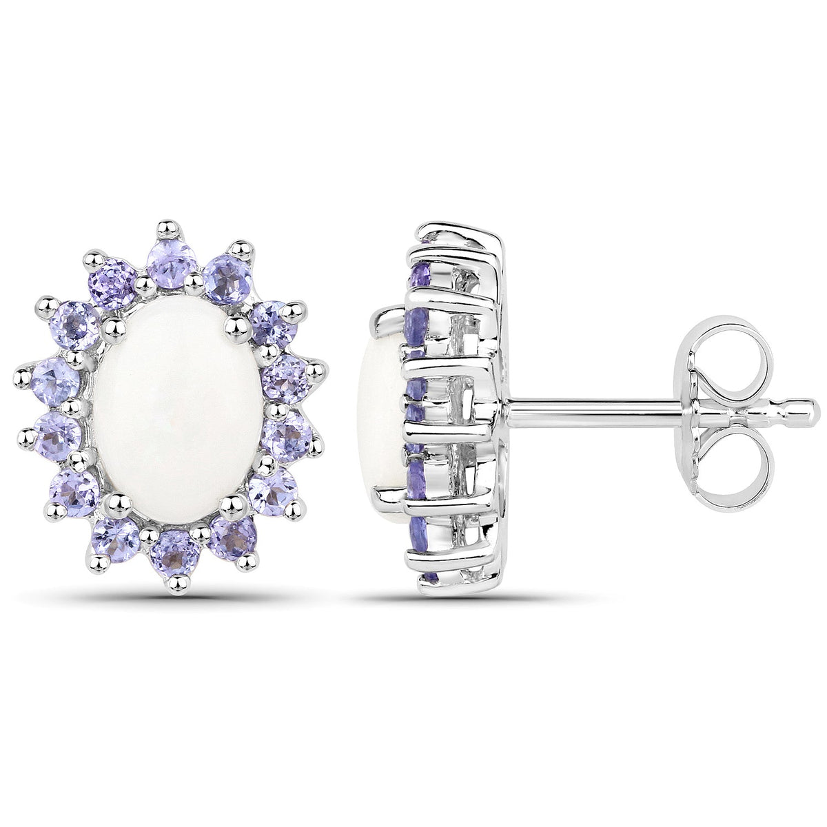 2.44 Carat Genuine Opal and Tanzanite .925 Sterling Silver Earrings - imagen 3 de 7