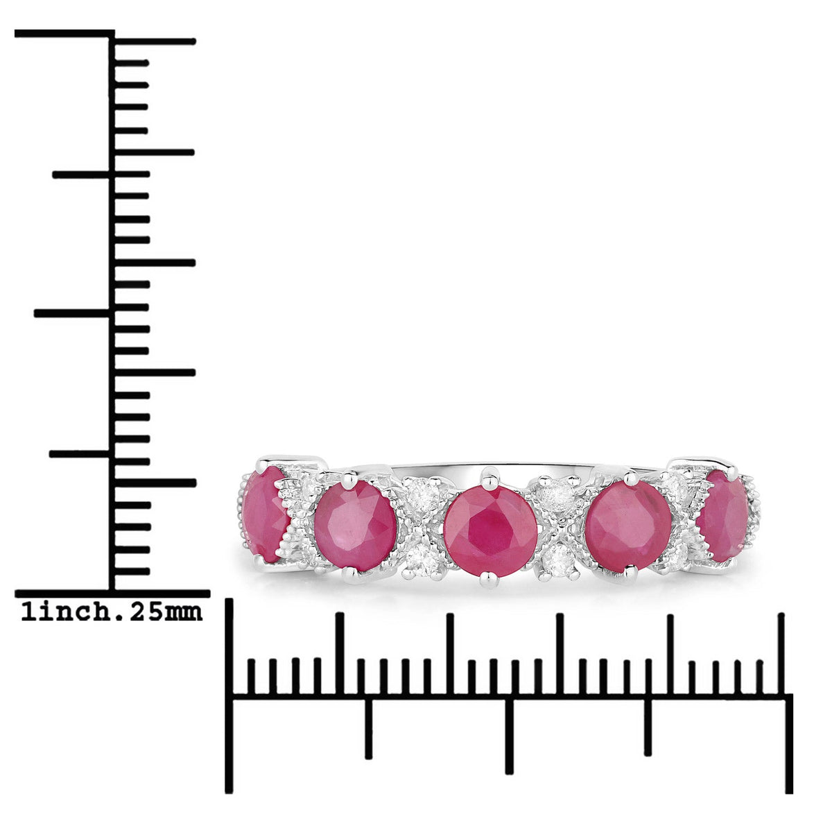 Anillo de Oro Blanco de 14K con Rubí Genuino de 1.61 Quilates y Diamantes Blancos