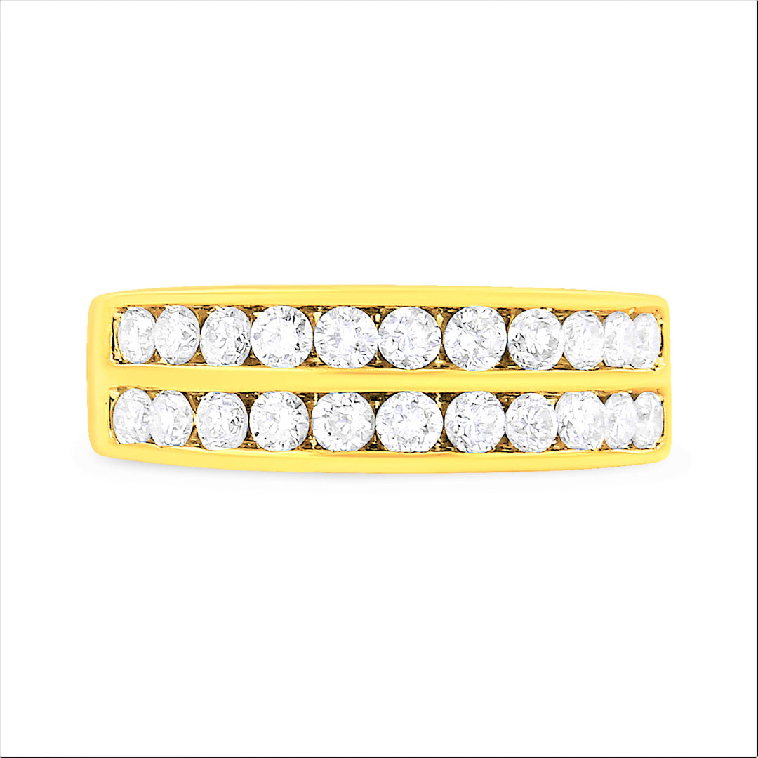 10K Yellow Gold Two-Row Diamond Band Ring (1 Cttw, J-K Color, I1-I2 Clarity) - Size 6