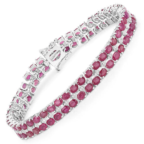 Pulsera de plata de ley .925 con rubí de 20,03 quilates relleno de vidrio y topacio blanco