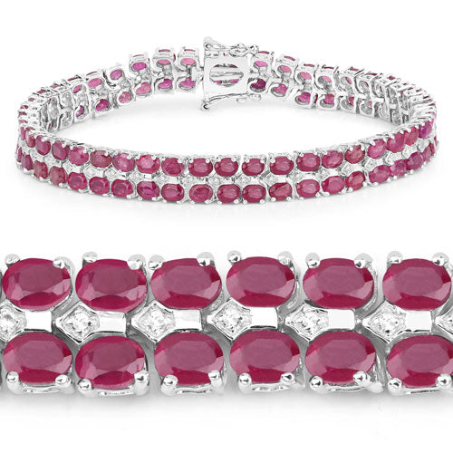 Pulsera de plata de ley .925 con rubí de 20,03 quilates relleno de vidrio y topacio blanco