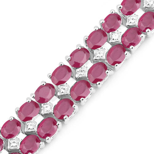 Pulsera de plata de ley .925 con rubí de 20,03 quilates relleno de vidrio y topacio blanco