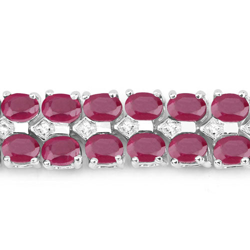 Pulsera de plata de ley .925 con rubí de 20,03 quilates relleno de vidrio y topacio blanco