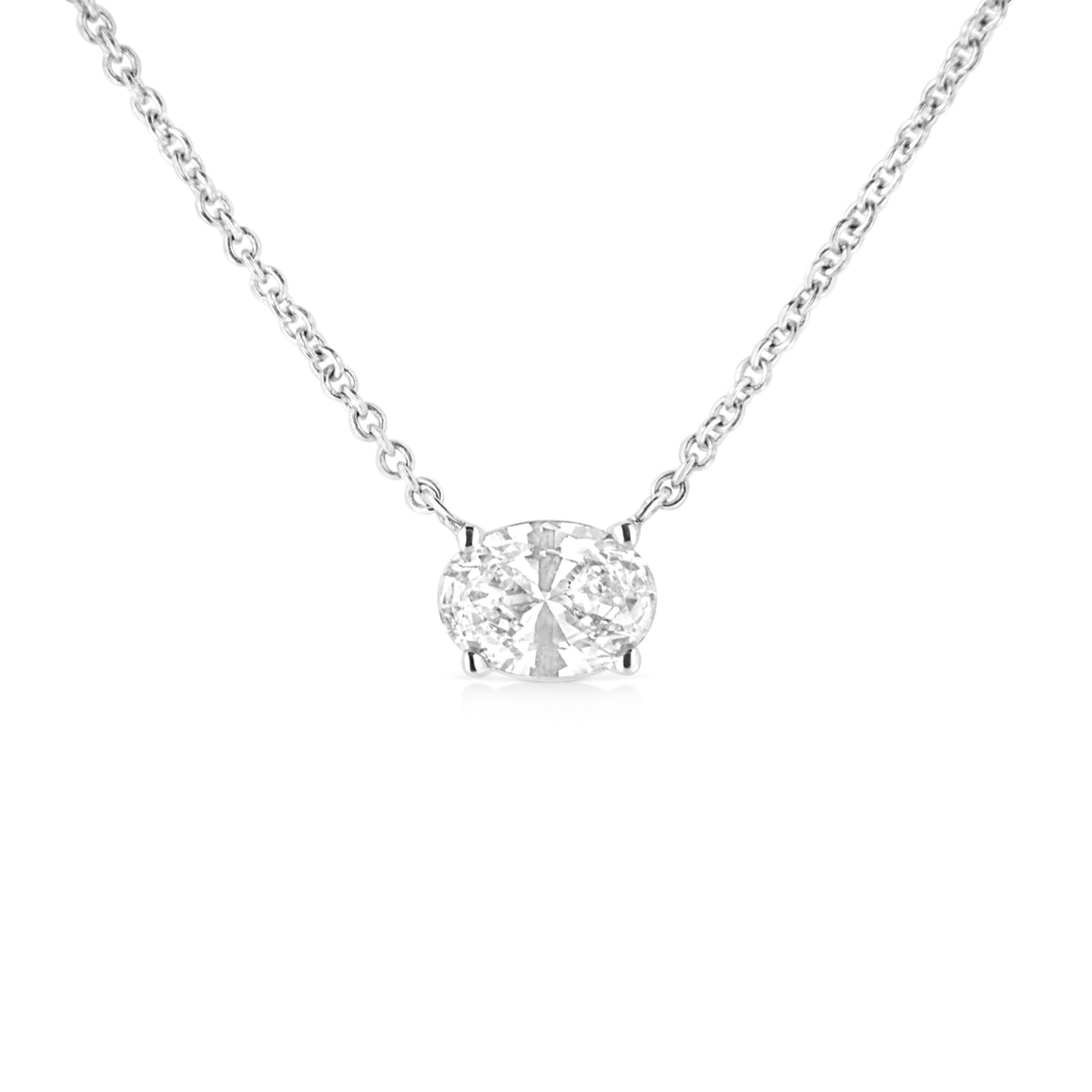 Collar con colgante de oro blanco de 14K con diamante solitario ovalado cultivado en laboratorio de 1/2 quilate engastado de este a oeste, 45 cm (color E-F, claridad VS1-VS2)
