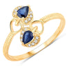 0.34 Carat Genuine Blue Sapphire and White Diamond 14K Yellow Gold Ring