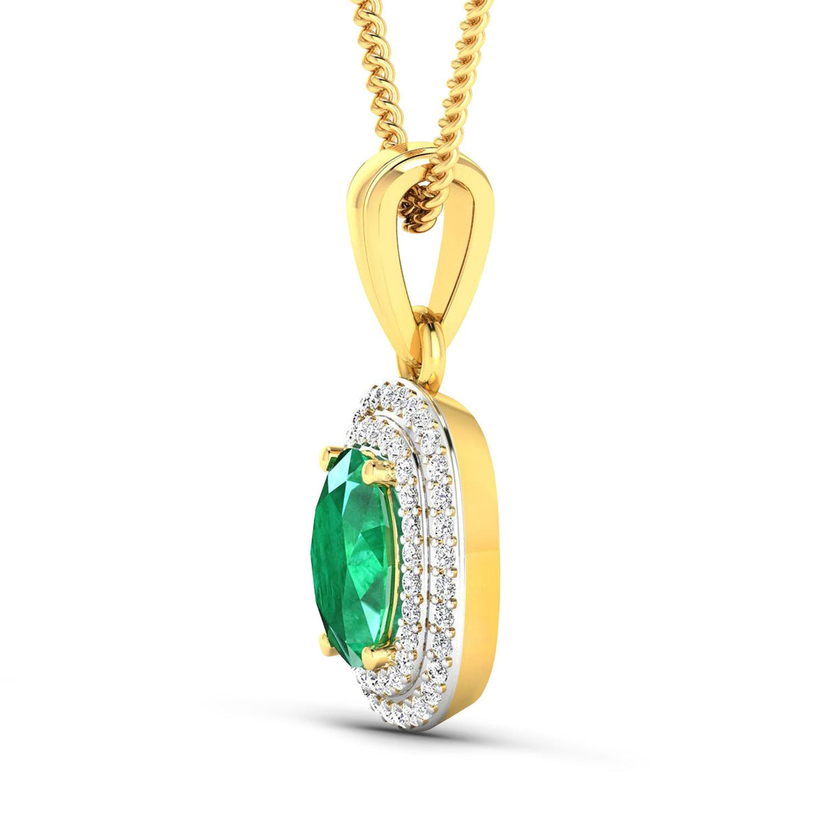 Colgante de oro amarillo de 14 quilates con esmeralda zambiana auténtica de 1,50 quilates y diamantes blancos