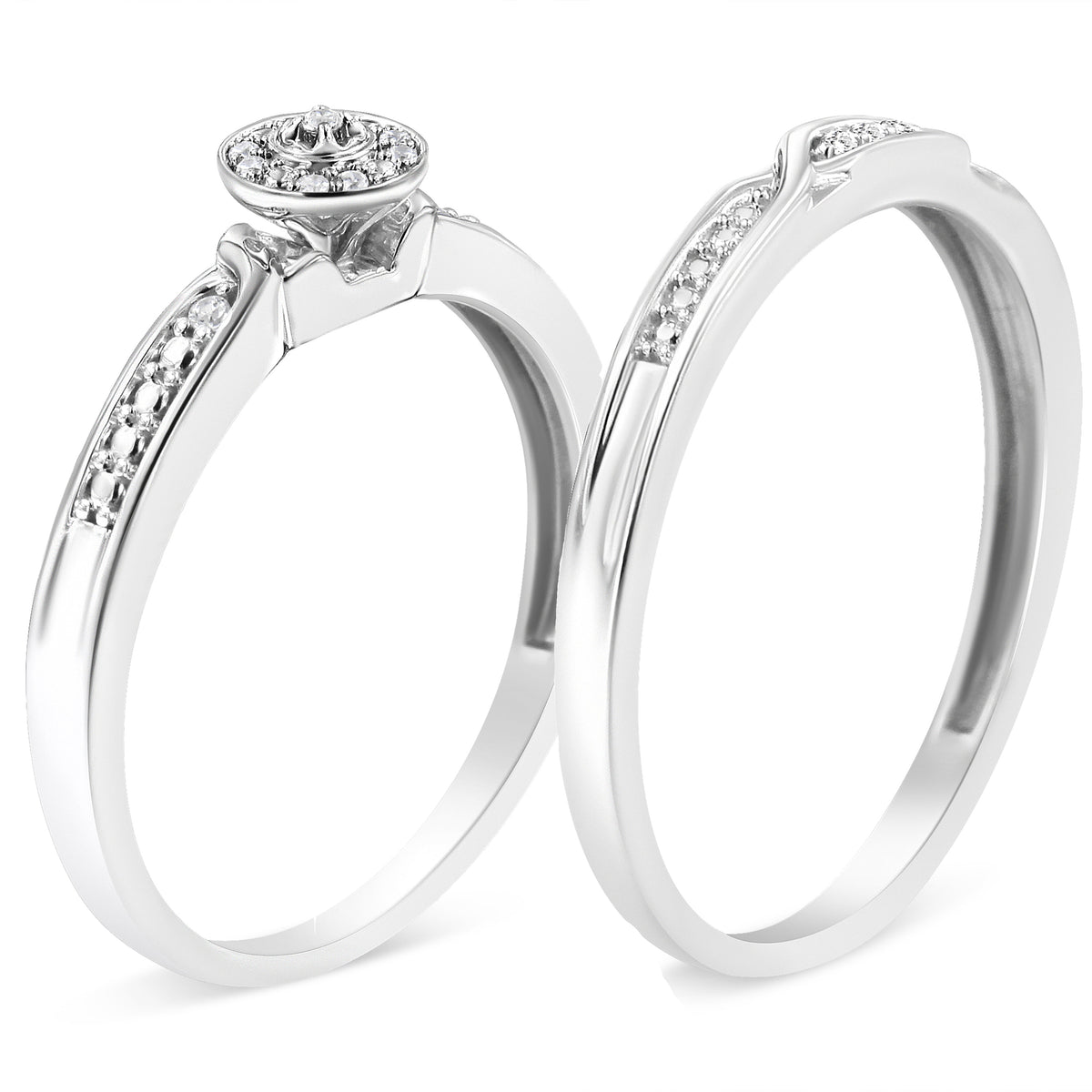 Anillo y banda de plata de ley .925 con acento de diamante y vástago trenzado (color I-J, claridad I3) - Talla 7