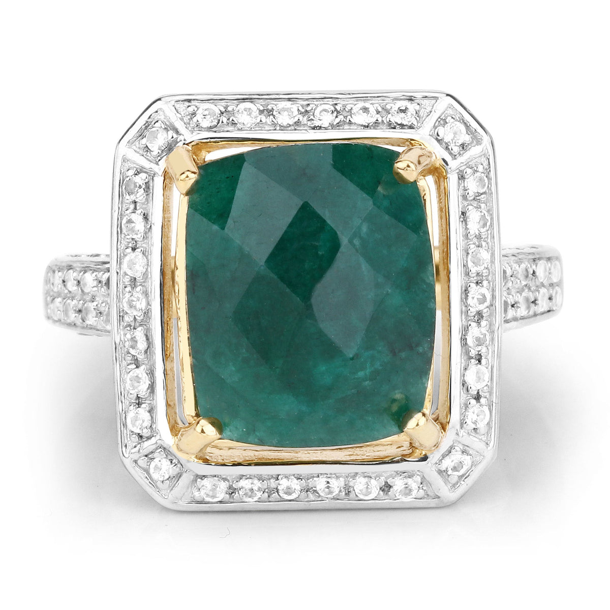 Anillo de plata de ley .925 con esmeralda teñida de 5.18 quilates y topacio blanco