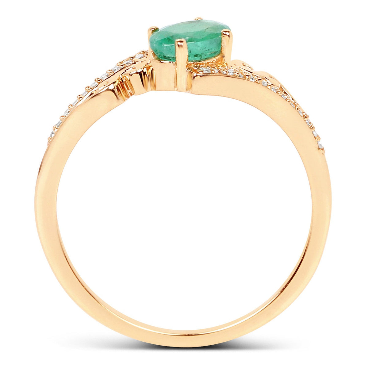 Anillo de oro amarillo de 14 quilates con esmeralda zambiana auténtica de 0,51 quilates y diamantes blancos