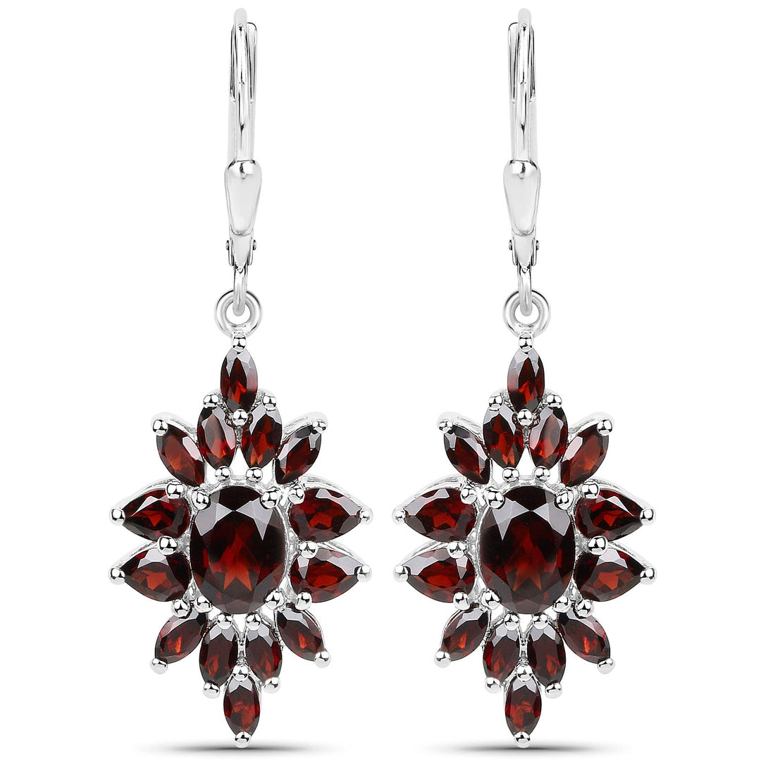 Juego de joyas de 3 piezas de granate genuino de 20,24 quilates en plata de ley 925 (anillo, pendientes y colgante con cadena)