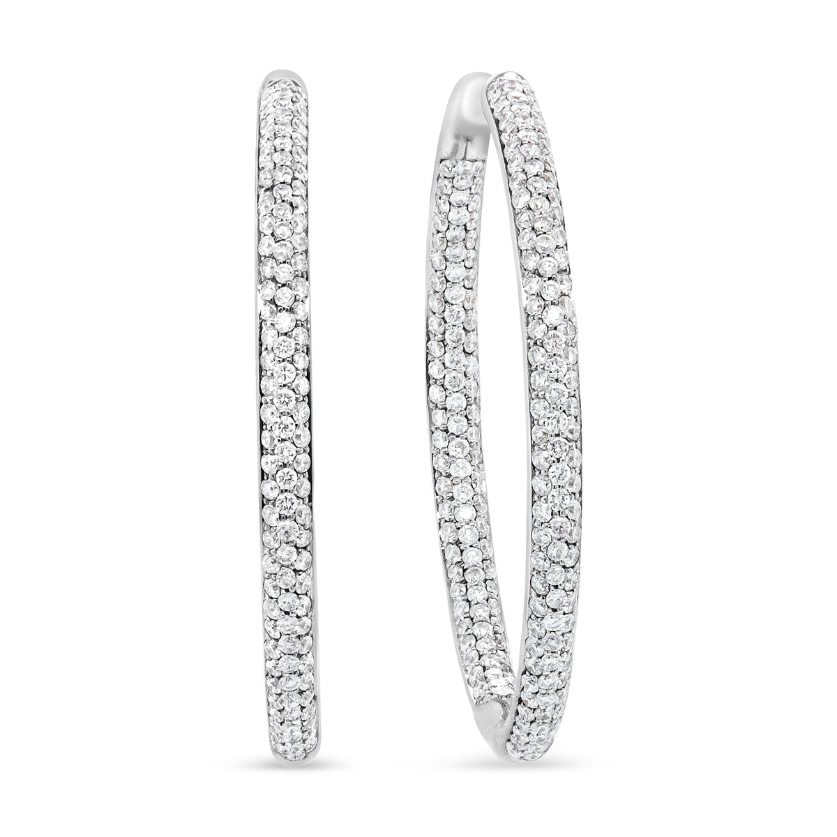 Pendientes de aro interiores y exteriores de oro blanco de 18 K con diamantes redondos de 2,00 Cttw (color F-G, claridad VS1-VS2)