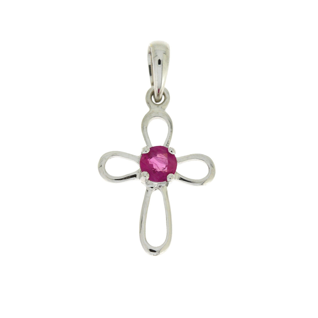 .22ct Ruby Cross Religious Pendant 10KT White Gold