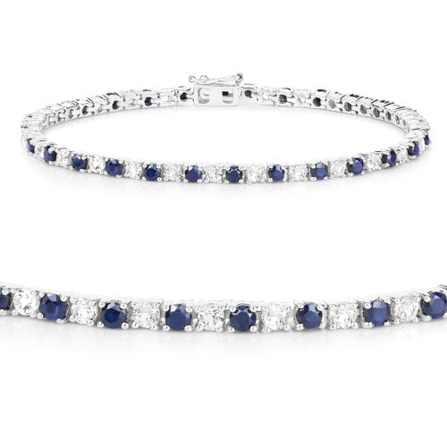 Brazalete de zafiro azul y topacio blanco de 6.87 ct. p.t. en plata de ley