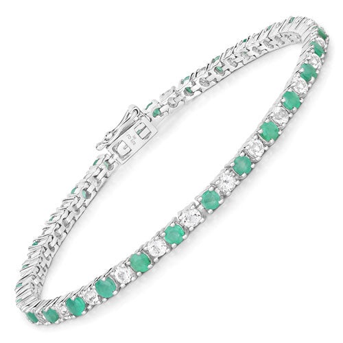 Pulsera de plata de ley .925 con esmeralda genuina de 5.77 quilates y topacio blanco