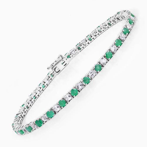 Pulsera de plata de ley .925 con esmeralda genuina de 5.77 quilates y topacio blanco
