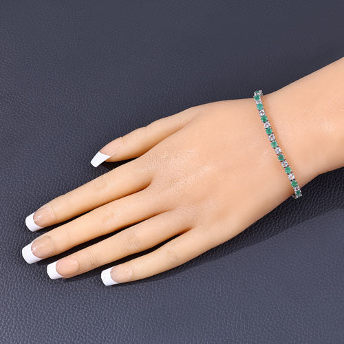 Pulsera de plata de ley .925 con esmeralda genuina de 5.77 quilates y topacio blanco