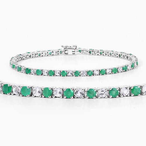 Pulsera de plata de ley .925 con esmeralda genuina de 5.77 quilates y topacio blanco