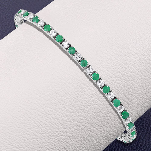 Pulsera de plata de ley .925 con esmeralda genuina de 5.77 quilates y topacio blanco