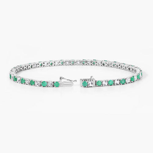 Pulsera de plata de ley .925 con esmeralda genuina de 5.77 quilates y topacio blanco