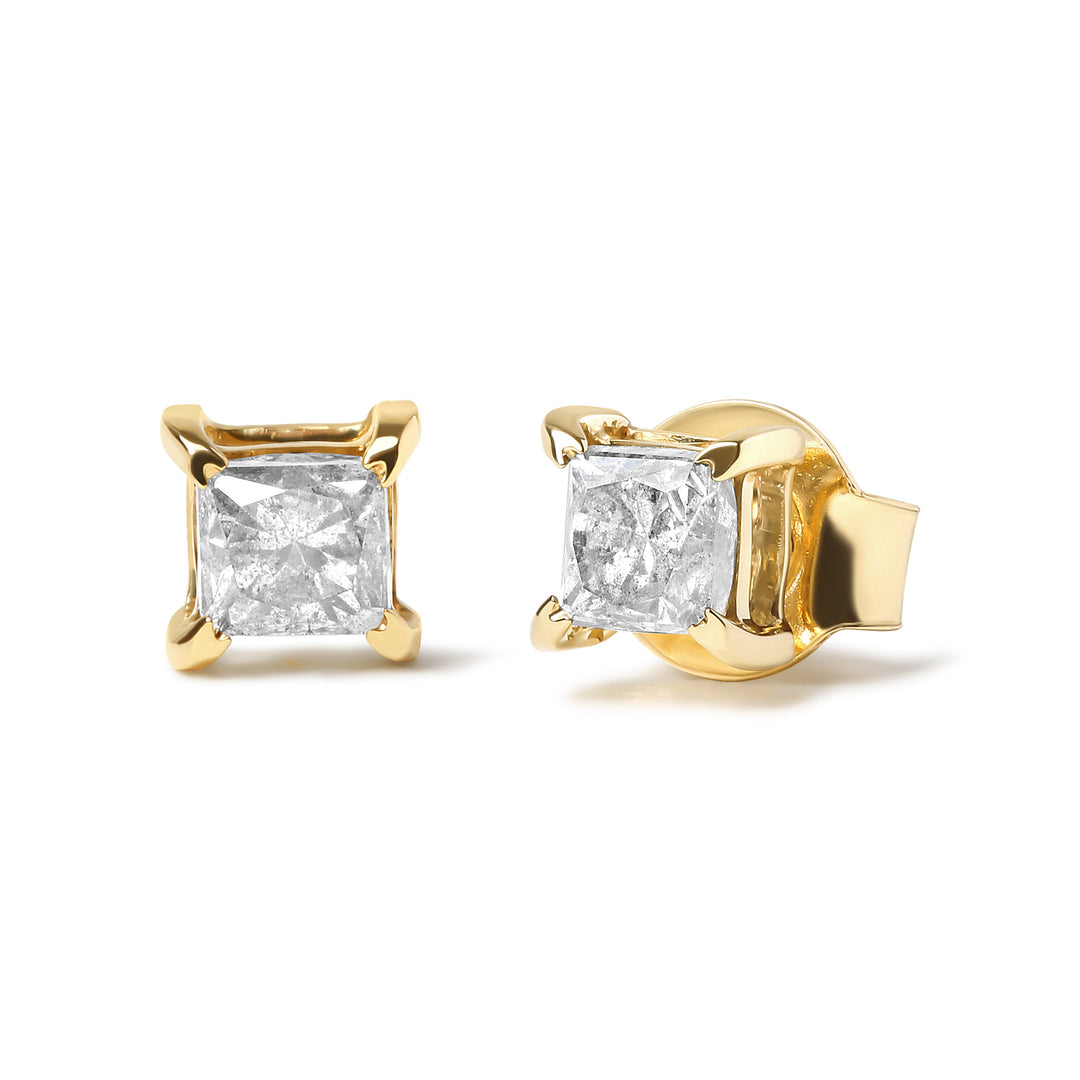 Pendientes de tuerca de oro amarillo de 14K con diamantes naturales marrones de corte princesa de 5/8 Cttw y 4 puntas (color marrón, claridad SI2-I1)