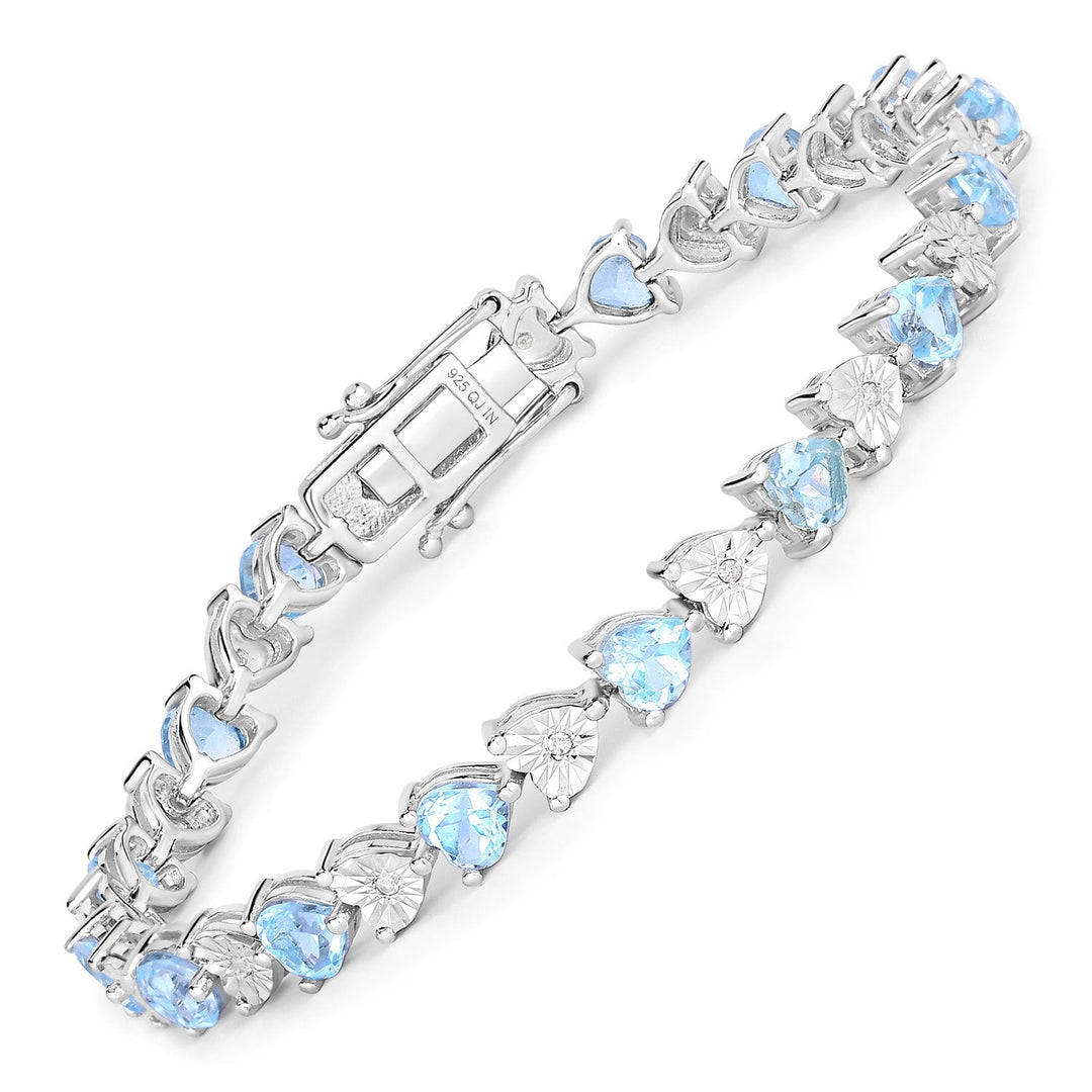 Pulsera de plata de ley .925 con topacio azul genuino de 7,64 quilates y diamantes blancos