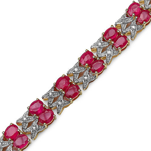 Pulsera de plata de ley .925 bañada en oro amarillo de 14 quilates con rubíes auténticos con relleno de vidrio de 18,32 quilates y diamantes blancos