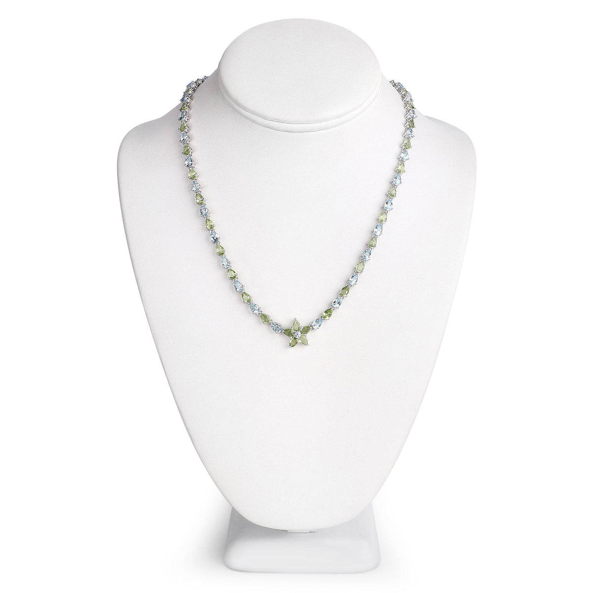 Collar de plata de ley .925 con topacio azul y peridoto auténticos de 29,48 quilates