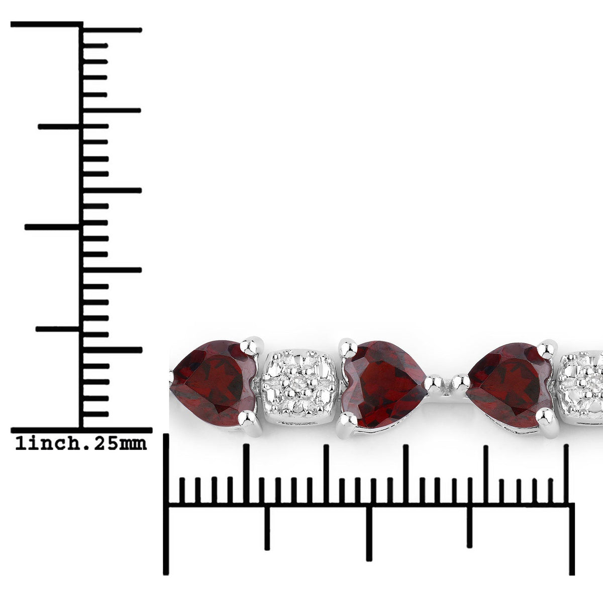 Brazalete de plata de ley .925 con granate genuino de 11.10 quilates y diamantes blancos