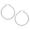 14k White Gold Tube Textured Round Hoop Earrings