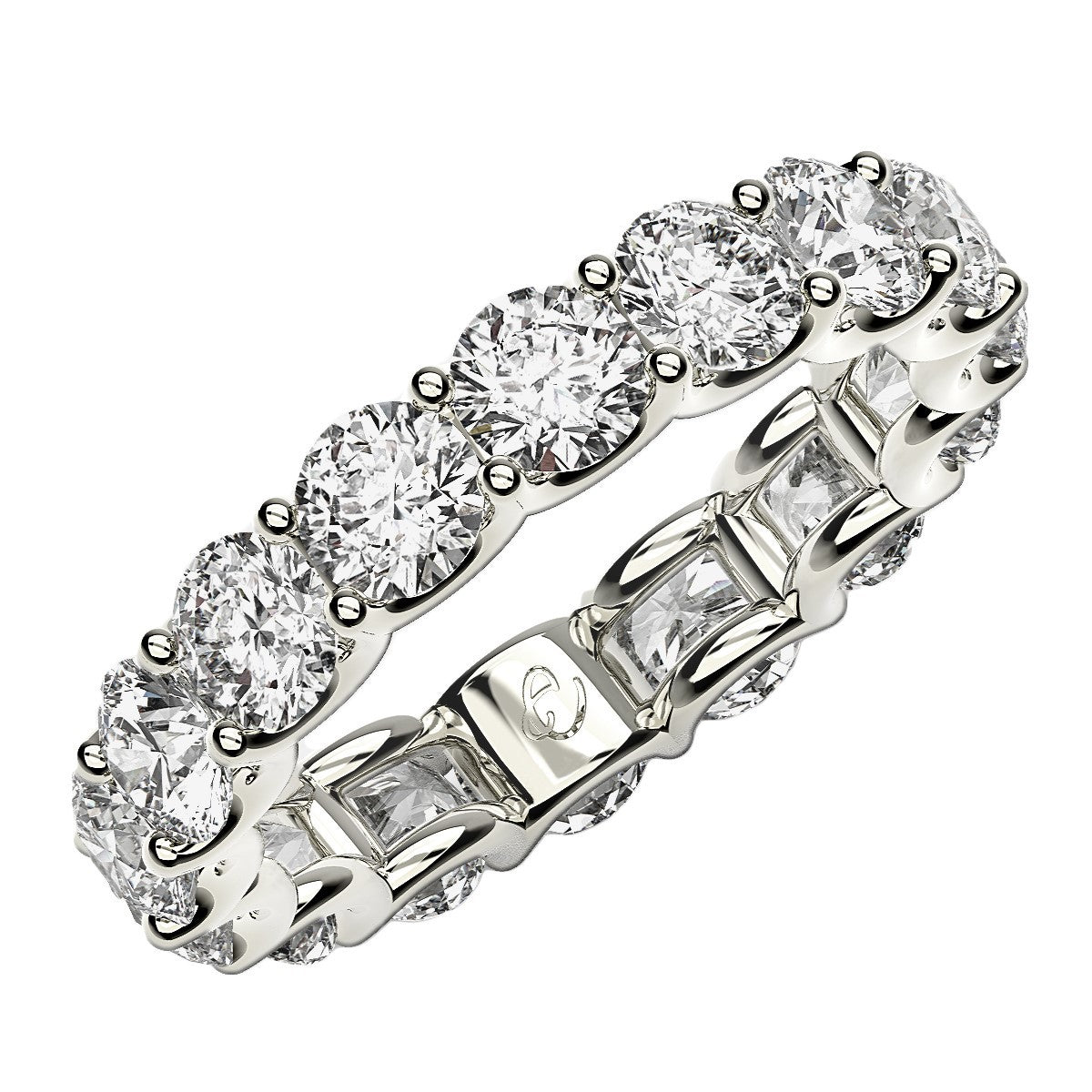 Anillo de eternidad de diamantes redondos cultivados en laboratorio de oro blanco de 14k (4 ct de peso total FG/VS2)