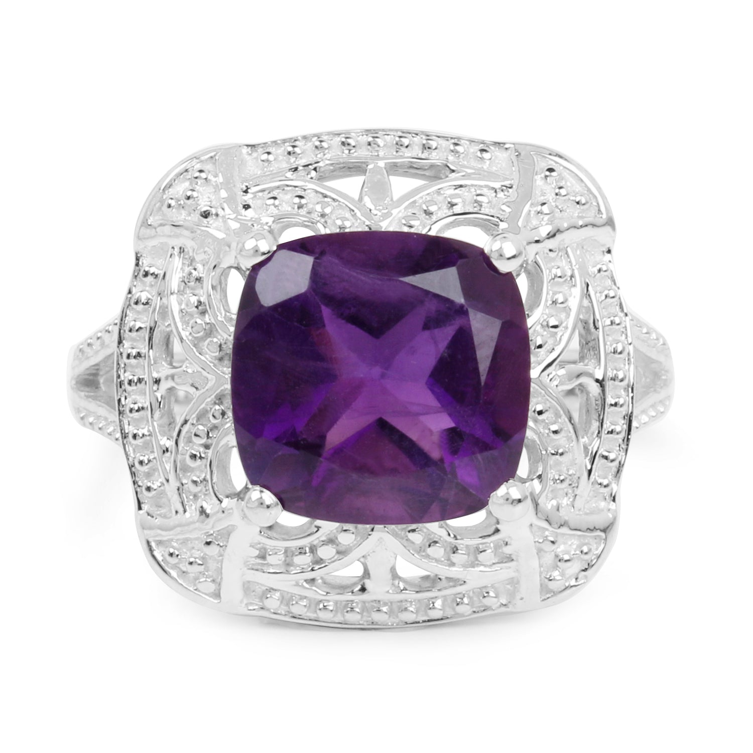 Anillo de plata de ley .925 con amatista genuina de 4.35 quilates
