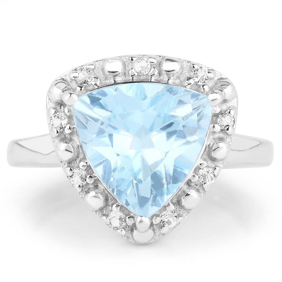 Anillo de plata de ley .925 con topacio azul genuino y topacio blanco de 5,05 quilates