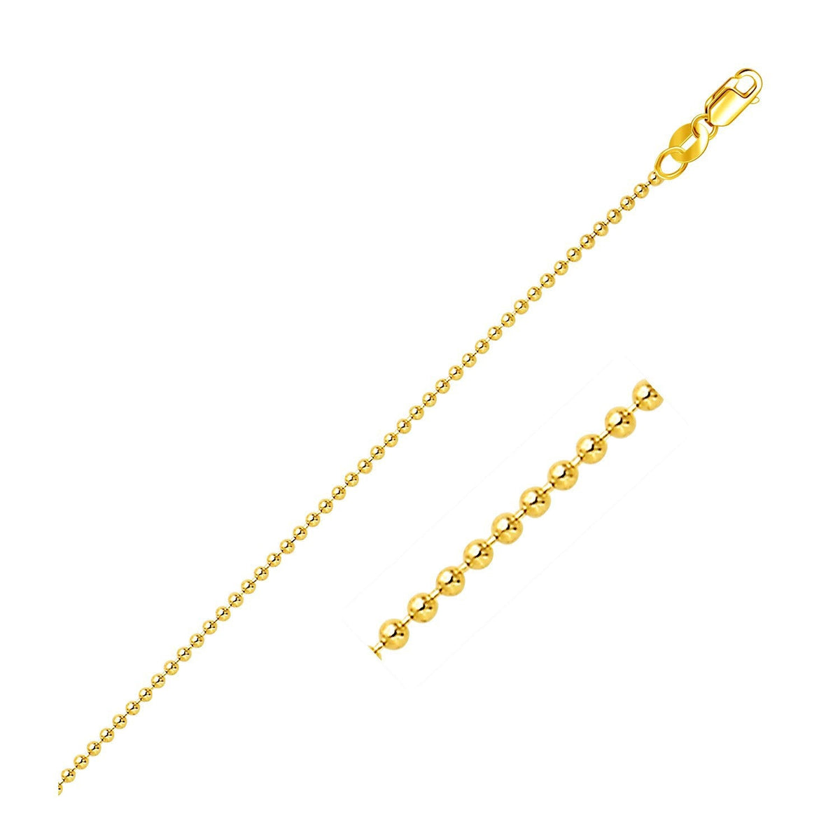 Cadena de cuentas de oro amarillo de 14k y 1,5mm