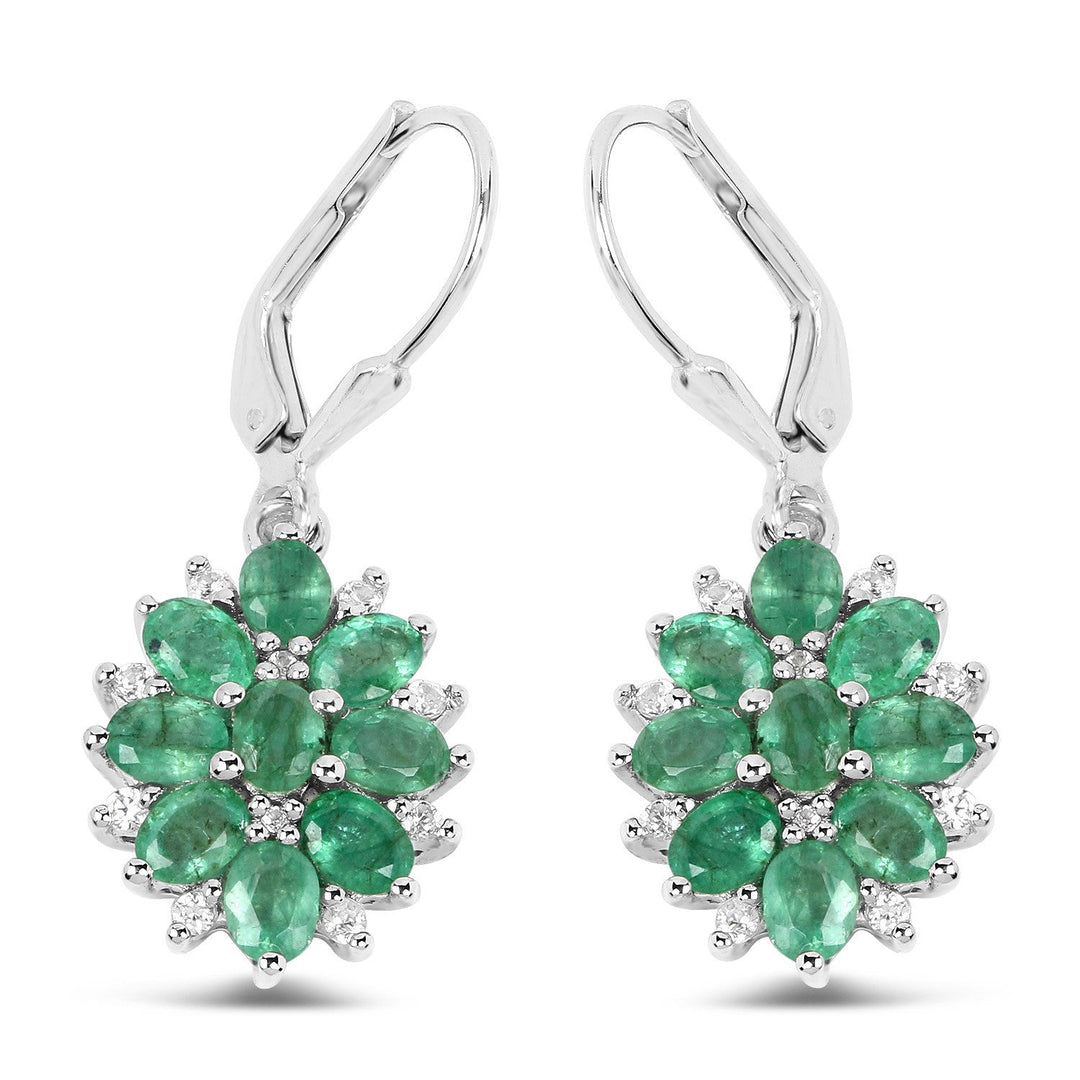 3.04 Carat Genuine Zambian Emerald and White Zircon .925 Sterling Silver Earrings