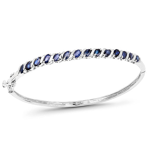 3.08 Carat Genuine Blue Sapphire .925 Sterling Silver Bangle - imagen 4 de 6