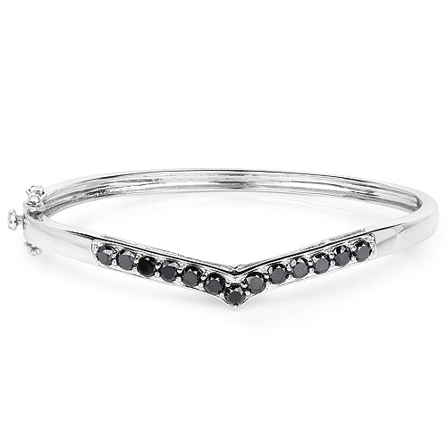 Brazalete de plata de ley .925 con diamante negro auténtico de 2,28 quilates