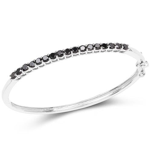 Brazalete de plata de ley .925 con diamante negro auténtico de 2.50 quilates