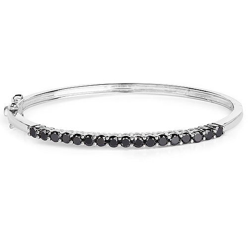 Brazalete de plata de ley .925 con diamante negro auténtico de 2.50 quilates