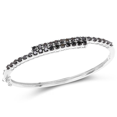 Brazalete de Plata Fina .925 con Diamante Negro Genuino de 4.00 Quilates