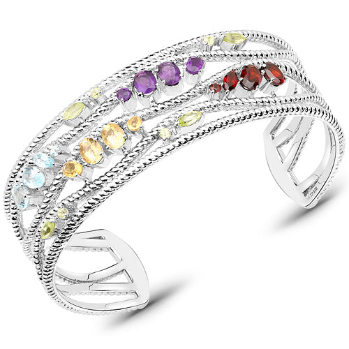 Brazalete de plata de ley .925 con varias piedras genuinas de 4,82 quilates